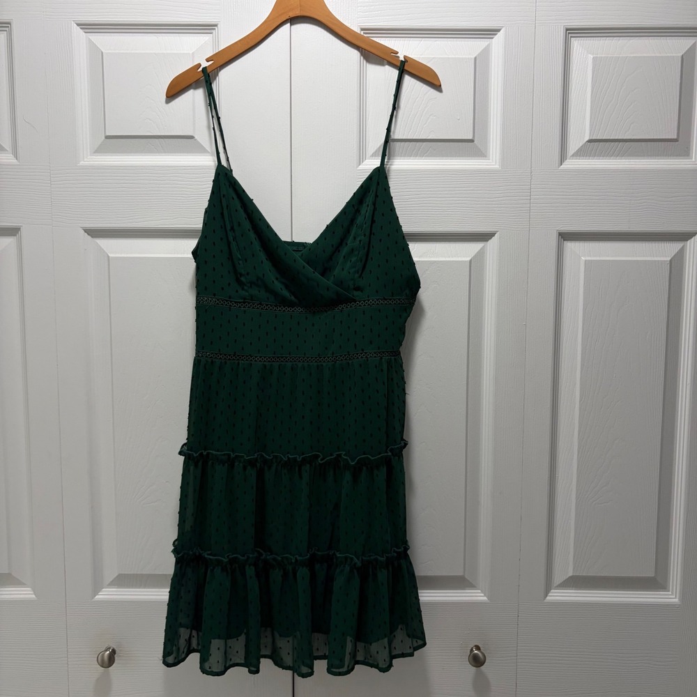 Altar'd‎ State Green Swiss Dot Tiered Mini Dress XL Crochet Lace 26X003CESD